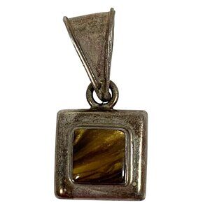 Vintage Natural Tigers Eye 925 Sterling Mexico Square Pendant ONLY Boho